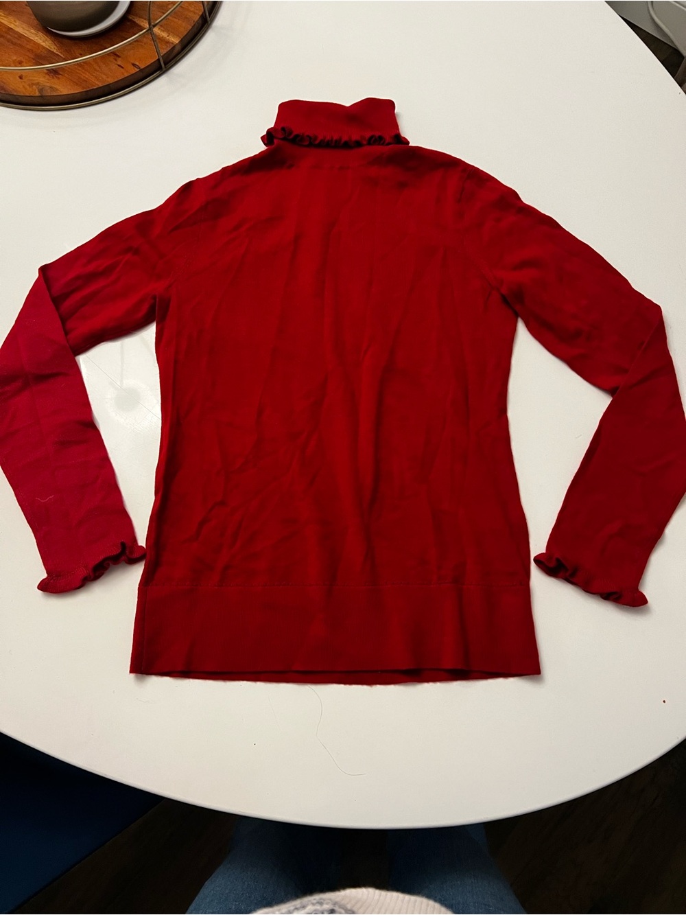 kate spade Red Ruffle Trim Long Sleeve Turtleneck